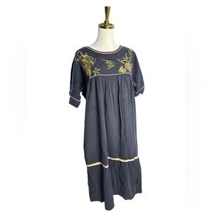 Appel Vintage Gold and Black Seashell Craftan Dress Moo Moo Mu Mu Size L